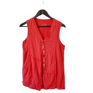 Neon Buddha Pink Coral Sleeveless Tunic Vest Cardigan‎